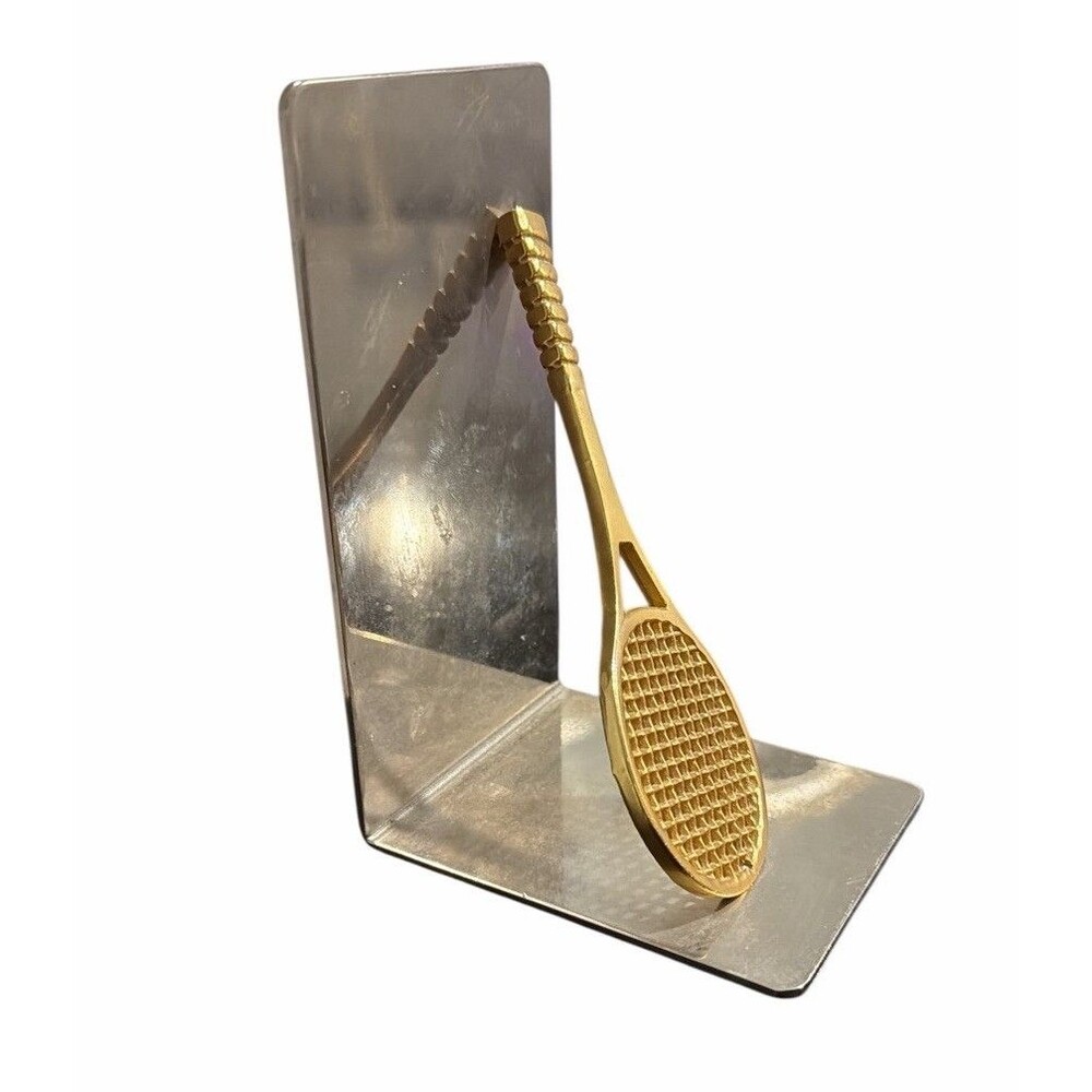 Vintage Tennis Bookend Single All Metal Gold‎ Racket Made in Taiwan R.O.C.